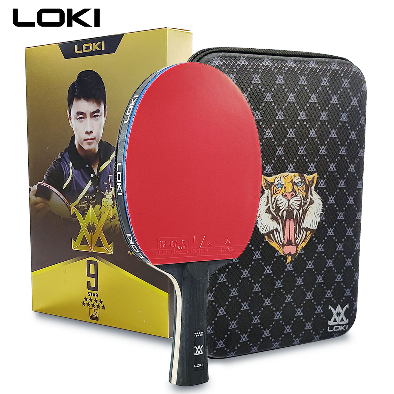 Badminton Racket Carbon - LOKI 9-Sterne-Tischtennisschläger, professionelles 5+2 Carbon-Ping-Pong-Paddel, 6/7/8/9-Sterne,