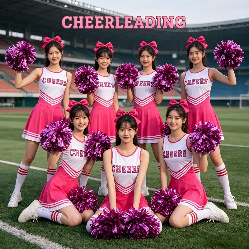 Cheerleading Pom Pom - Cheerleading-Tanzkostüm-Set für Damen, 4-teilige Uniform mit