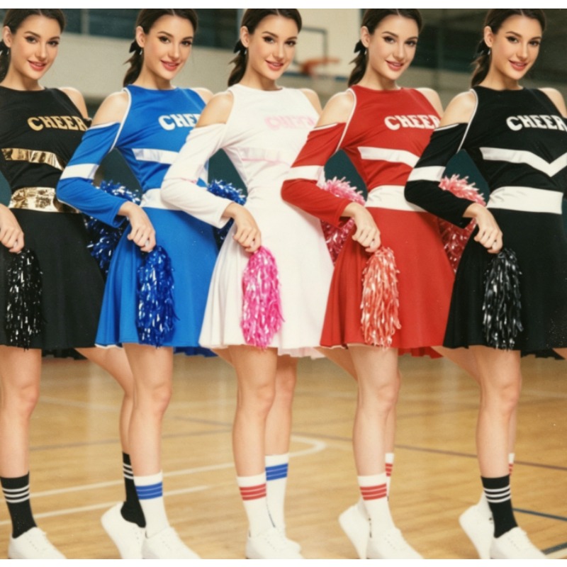 Cheerleading Pom Pom - Europäisch-Amerikanisches Cheerleader-Kostüm für Frauen, Pompons &